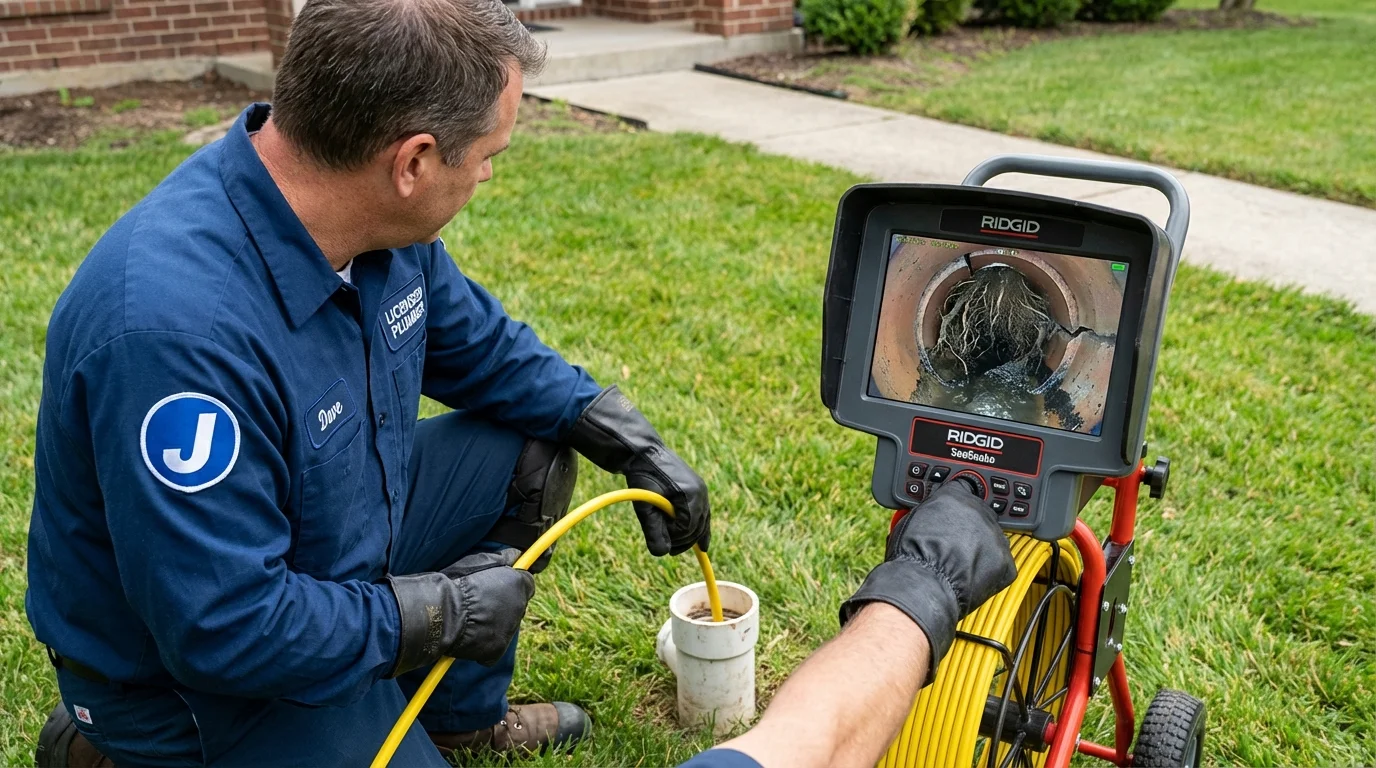 Sewer camera inspection being performed by Johns Plumbing LLC in Wind Gap
