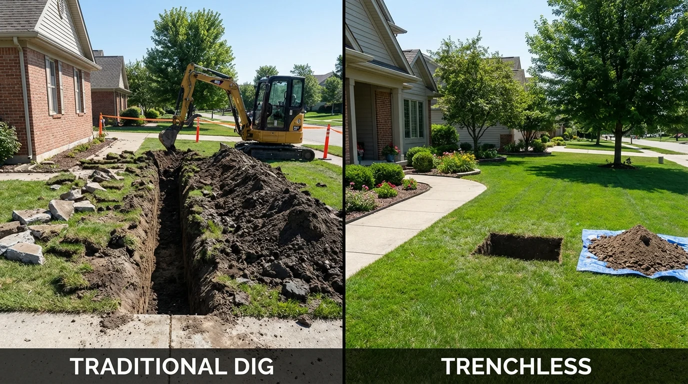 Trenchless sewer repair with minimal yard damage versus traditional excavation in Wind Gap, PA